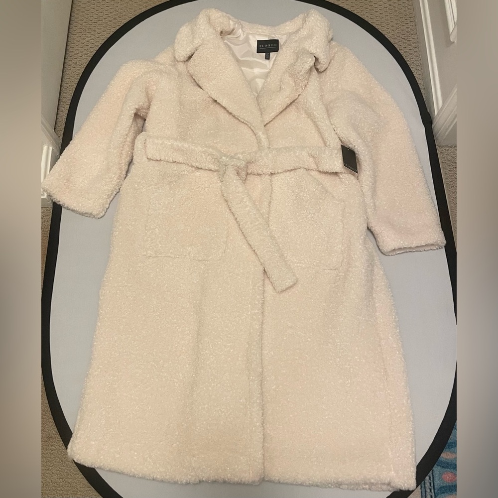 Eloquii Cream Faux Shearling/Teddy Coat